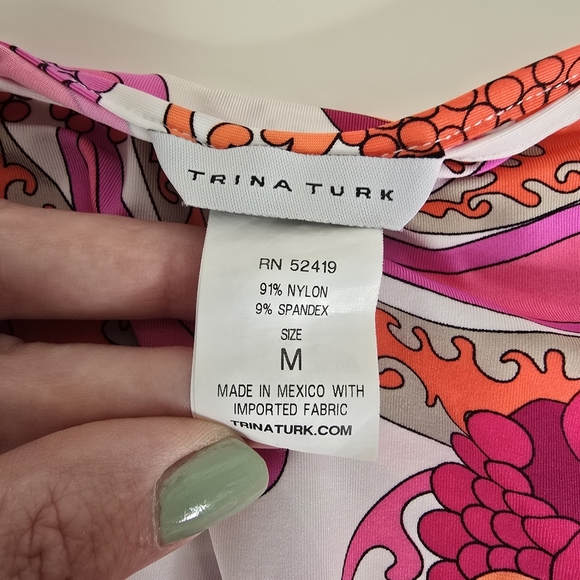 Trina Turk Caprice Tunic Swim Cover Up M Vibrant Orange/Pink Stretch Flowy - Picture 9 of 10